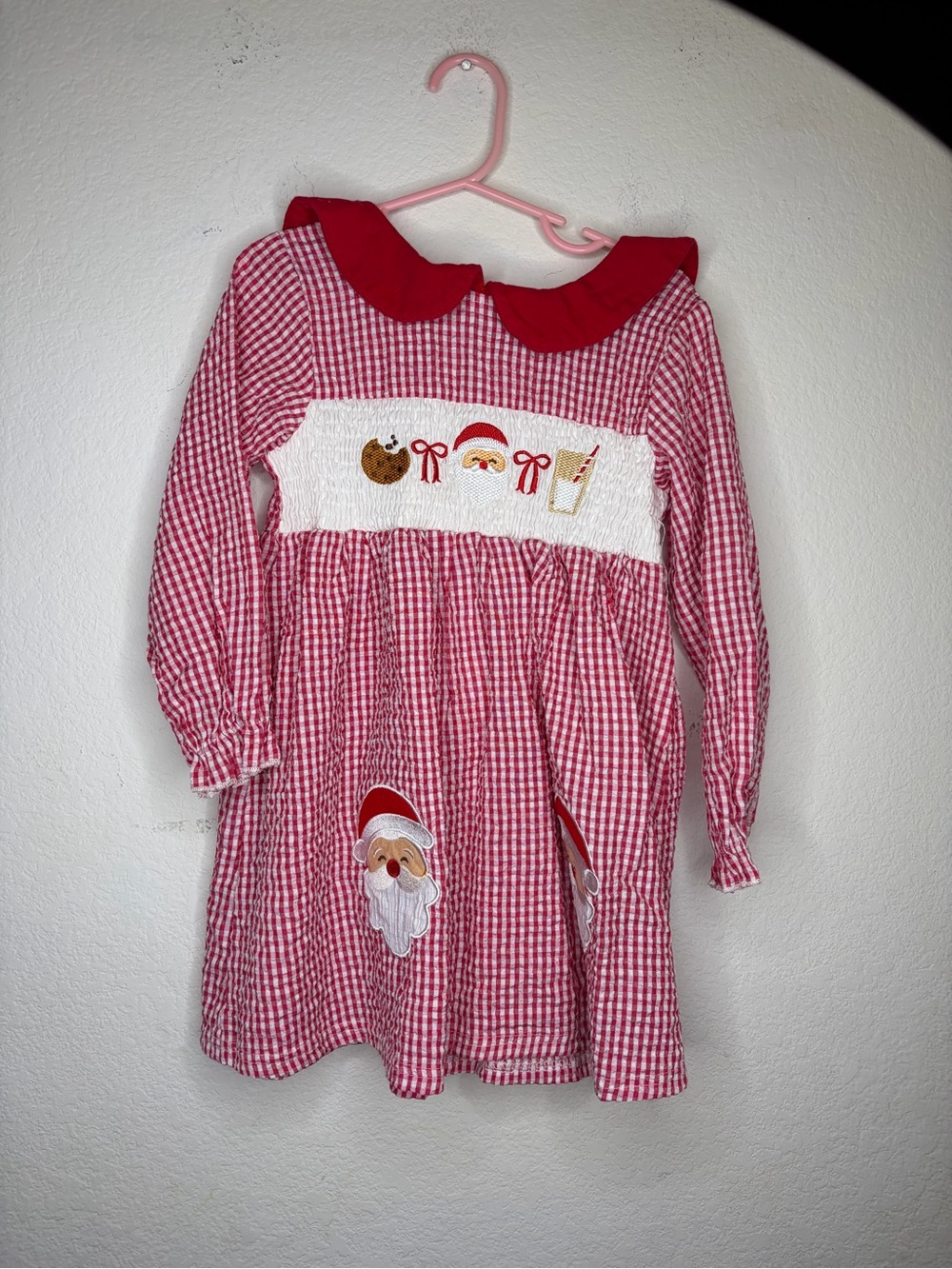 Red Gingham size 4t Santa Appliqué Kids Dress - Holiday Costume